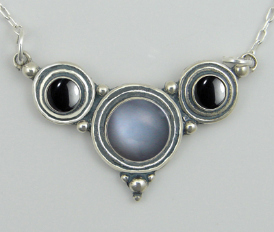 Sterling Silver Necklace Grey Moonstone And Hematite